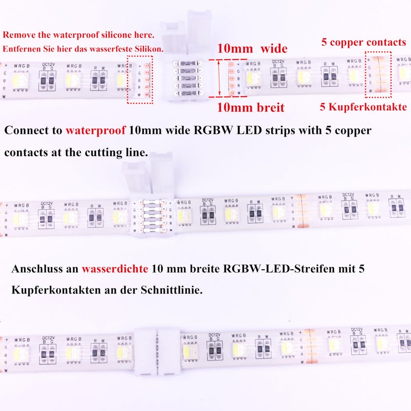 LITAELEK موصل شريط LED RGBW 20 قطعة LitaElek 5 دبابيس بعرض 10 مم لشريط LED 5050 شريط ريبون موصل حبل 5 موصلات SMD 5050 - Image 4